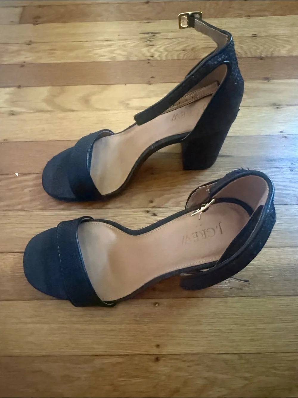 J. Crew Black Block Heel Ankle-Strap Sandals - Women size 9